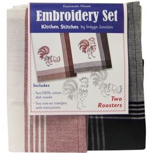 Picture of Dunroven Kitchen Stitches Embroidery Tea Towel Set 20"X28"-Two Roosters