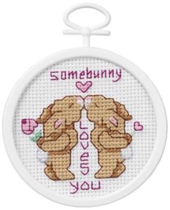 Picture of Janlynn Mini Counted Cross Stitch Kit 2.5" Round-Some Bunny Loves You (18 Count)