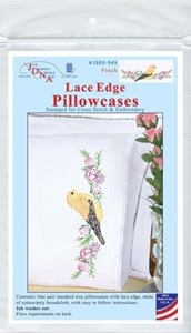 Picture of Jack Dempsey Stamped Pillowcases W/White Lace Edge 2/Pkg-Finch