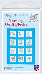 Picture of Jack Dempsey Stamped White Nursery Quilt Blocks 9"X9" 12/Pkg-Numbers 1,2,3