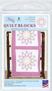 Picture of Jack Dempsey Stamped White Quilt Blocks 18"X18" 6/Pkg-Cross-Stitch Flower