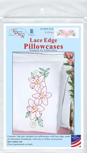 Picture of Jack Dempsey Stamped Pillowcases W/White Lace Edge 2/Pkg-Lillies