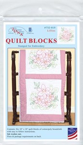 Picture of Jack Dempsey Stamped White Quilt Blocks 18"X18" 6/Pkg-Lillies