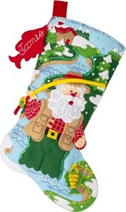 Picture of Bucilla Felt Stocking Applique Kit 18" Long-Fly Fishing Santa