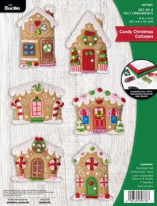 Picture of Bucilla Felt Ornaments Applique Kit Set Of 6-Candy Christmas Cottages