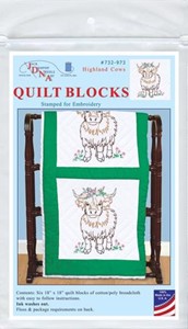 Picture of Jack Dempsey Stamped White Quilt Blocks 18"X18" 6/Pkg-Highland Cow