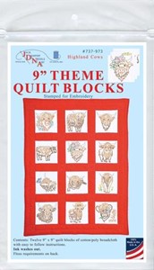 Picture of Jack Dempsey Stamped White Quilt Blocks 9"X9" 12/Pkg-Highland Cows