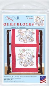 Picture of Jack Dempsey Stamped White Quilt Blocks 18"X18" 6/Pkg-2 Birds